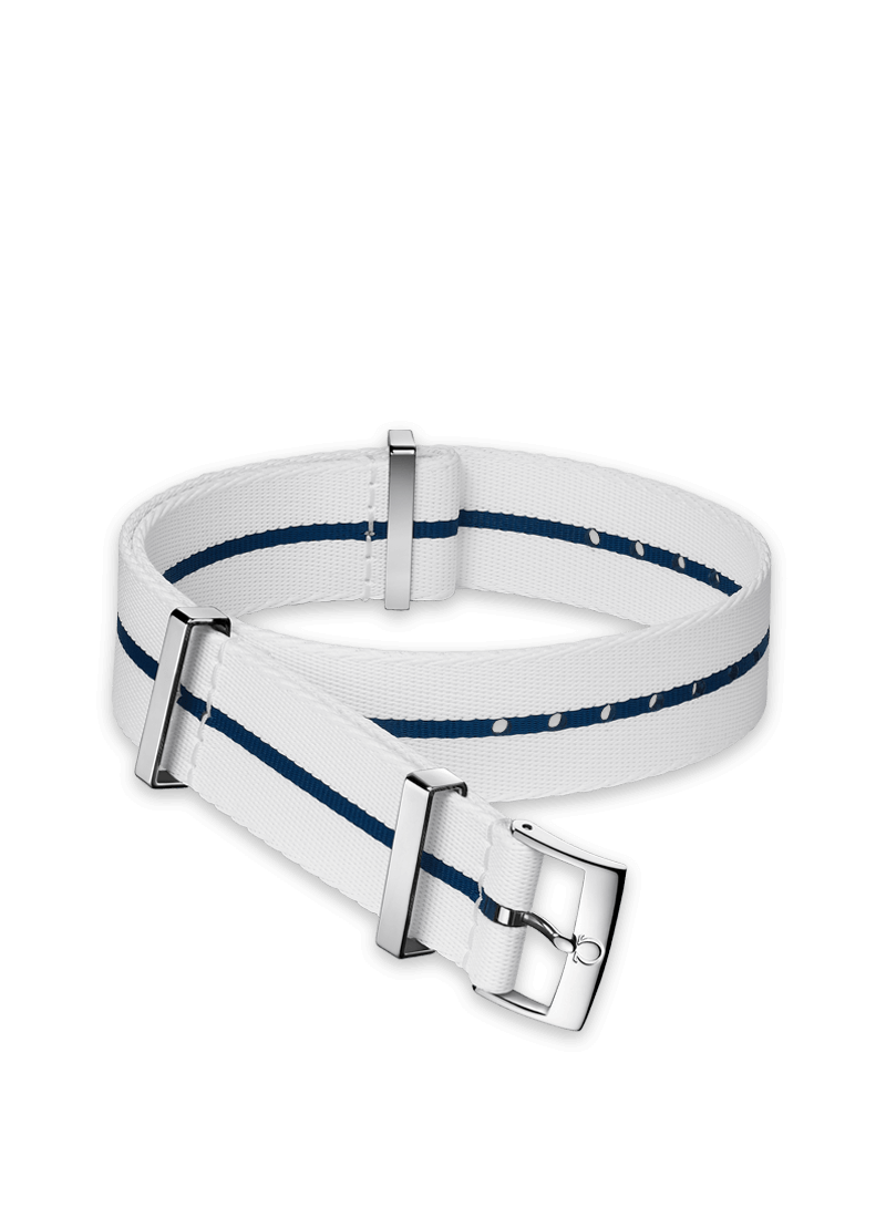 OMEGA Cinturino Nato bianco con striscia blu