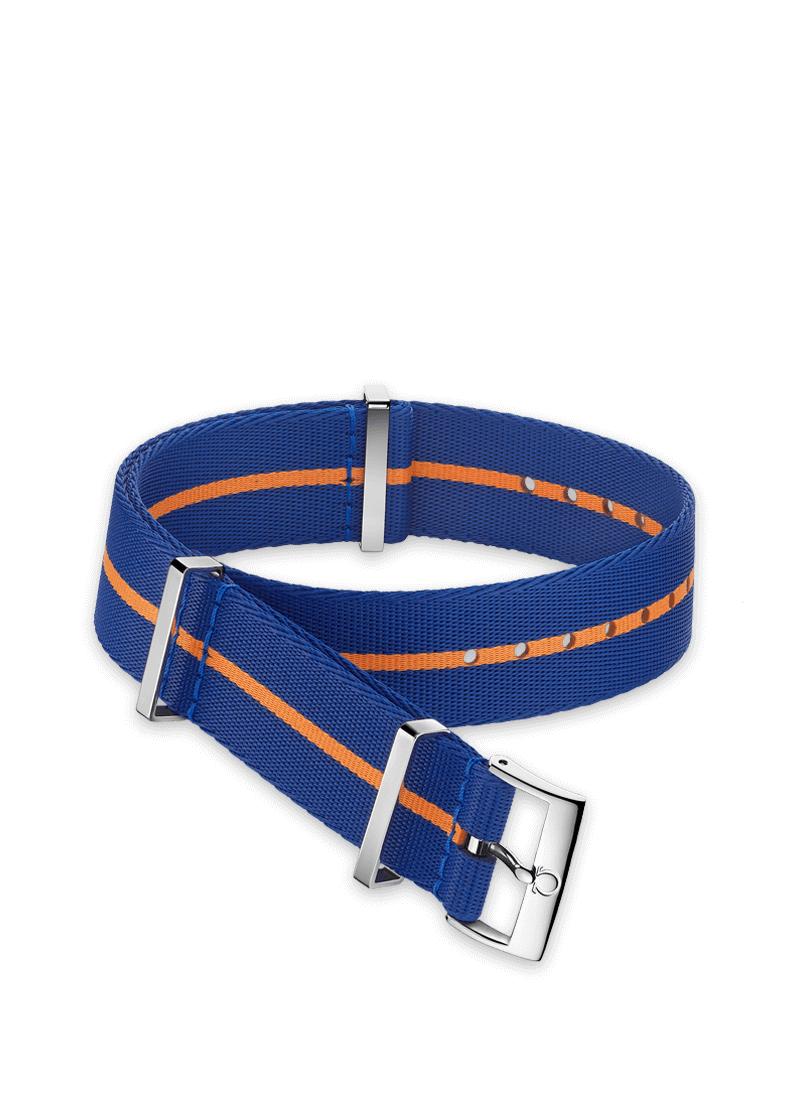 OMEGA Cinturino Nato blu con striscia arancione