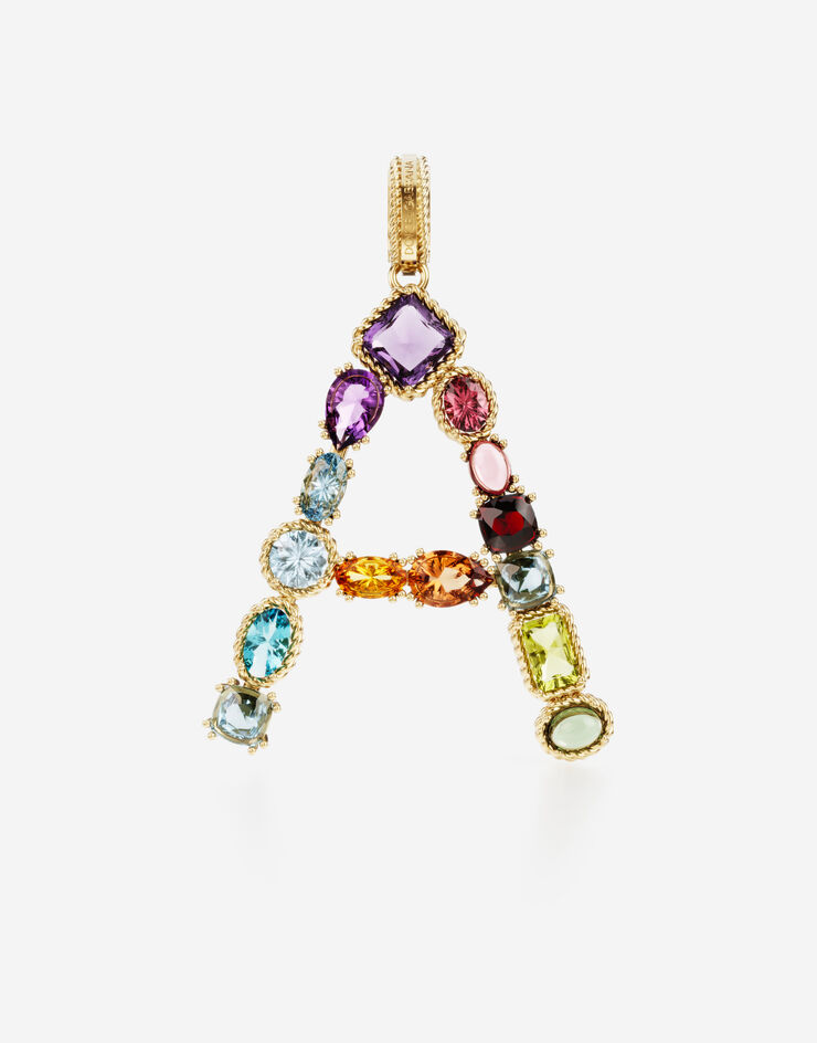 DOLCE&GABBANA Charm A Rainbow alphabet in oro giallo 18 kt con gemme multicolore