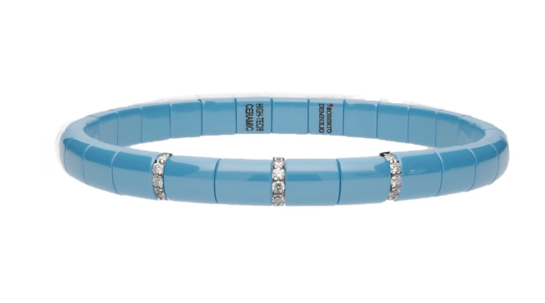 Immagine ROBERTO DEMEGLIO Bracciale pura piccolo in ceramica turchese lucida con 3 barrette diamanti bianchi